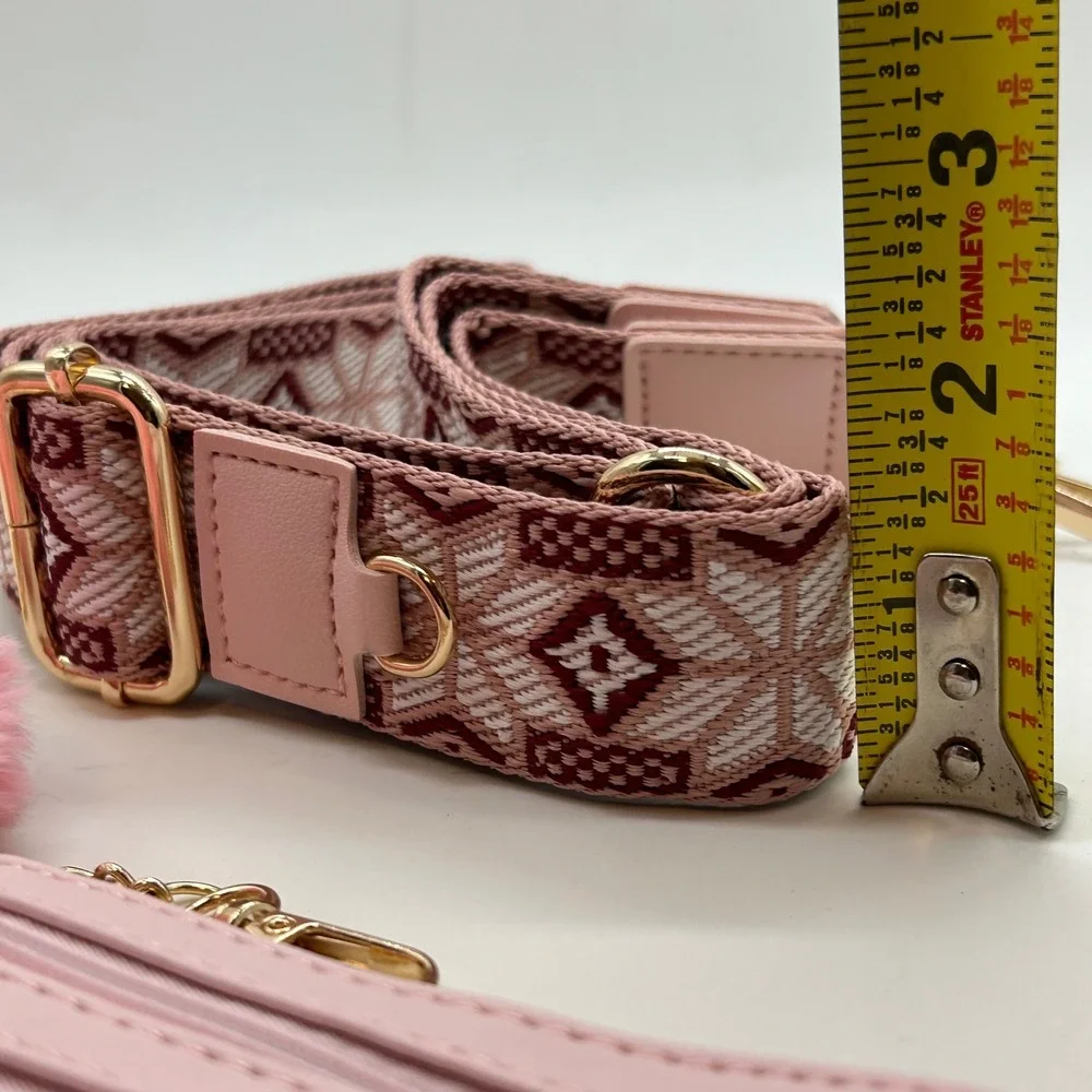 Clip and Go Set Light Pink Coin Purse Heart Keychain Woven Strap Gold